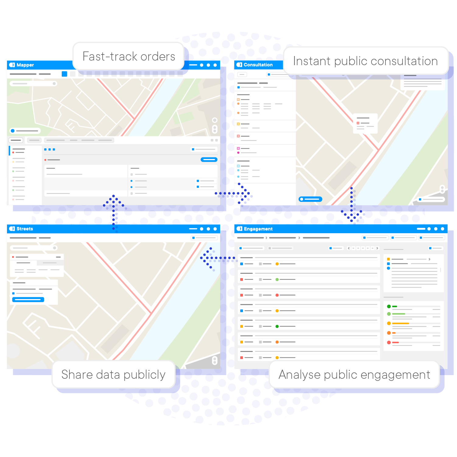 traffic hero graphic homepage square dotted arrows