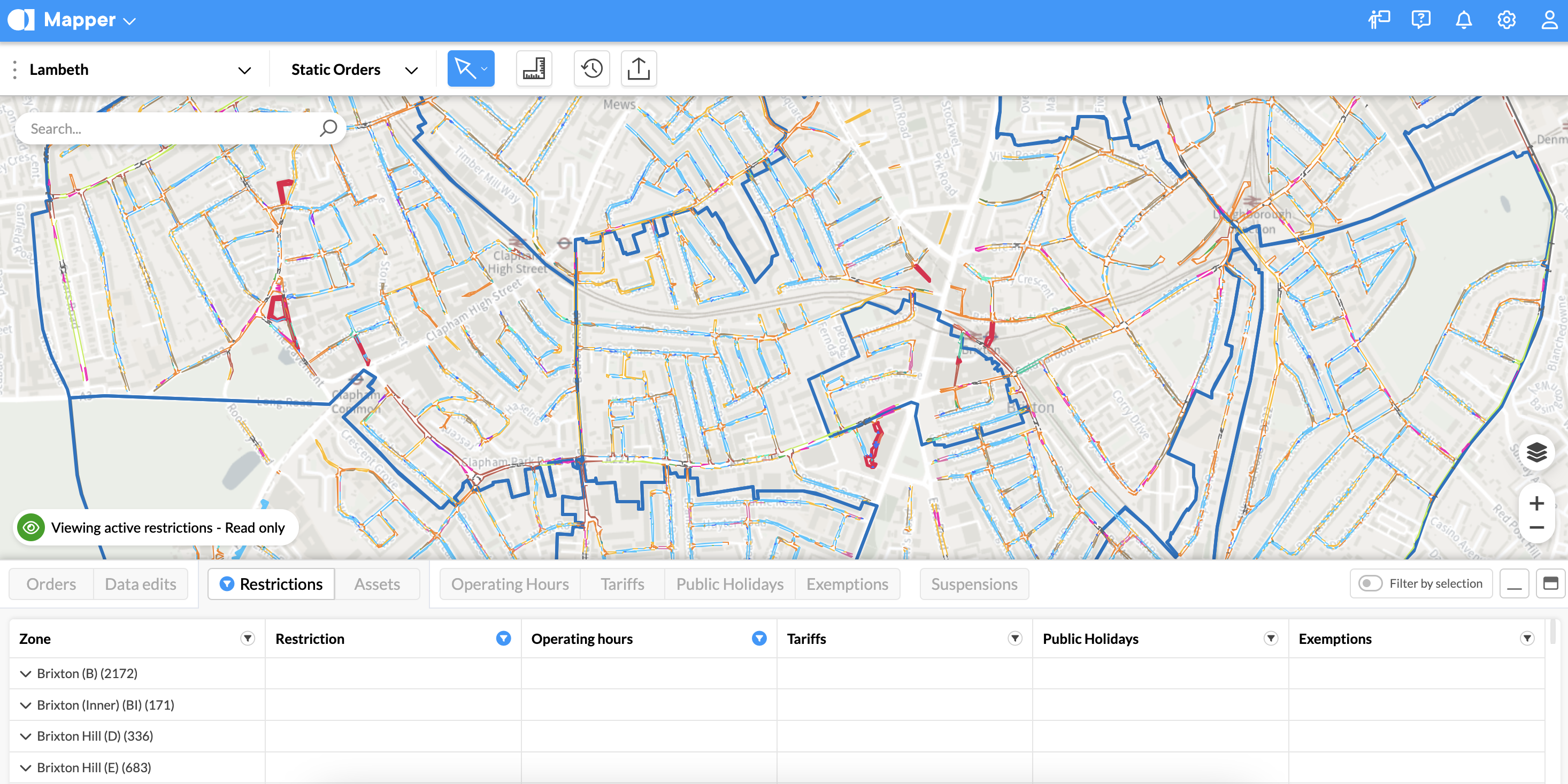 Lambeth’s highly accurate digital traffic order data as seen in Mapper