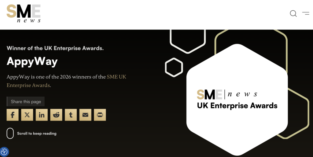 AppyWay SME News UK Enterprise Awards winner